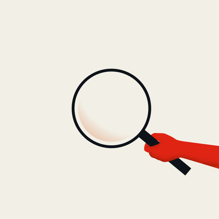 Business analysis, strategy, planning vector concept. Hand holding giant magnifying glass. Minimal art style.のイラスト素材