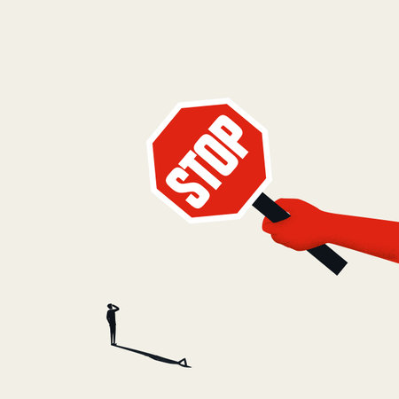 Business challenge or obstacle overcome vector concept. Stop sign, warning, caution symbol.の写真素材