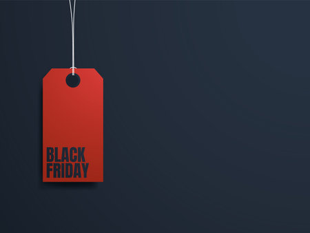 Black Friday banner vector template with red price tag on dark background. Special offers, discounts promotionのイラスト素材