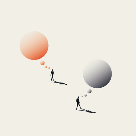 Different ideas, opposite opinions business vector concept. Symbol of thinking, contemplation, brainstorming.のイラスト素材