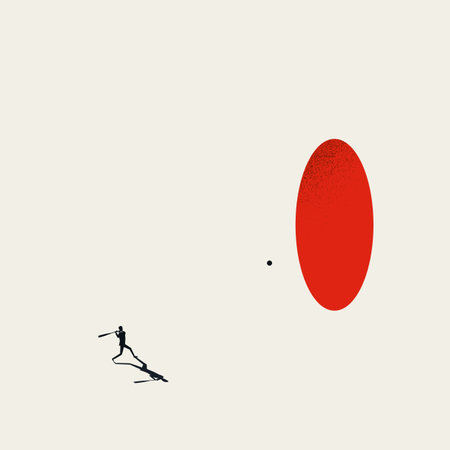 Business success vector concept. Businessman hitting baseball with bat into hole. Symbol of achieving goals, targets.のイラスト素材