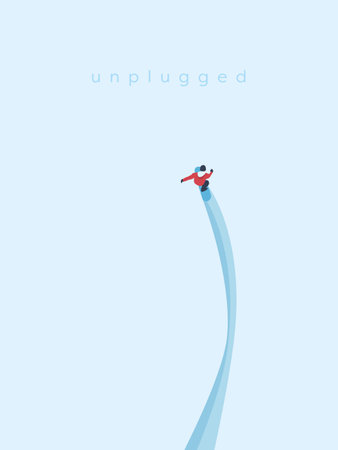 Snowboard rider making line in snow vector concept. Symbol of freedom, unplugged lifestyle.のイラスト素材