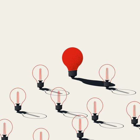 Creativity vector concept with one lightbulb turned on. Symbol of innovative idea, breakthrough, brainstorming.のイラスト素材