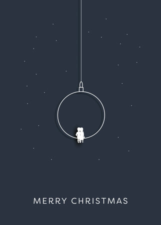 Romantic minimal Christmas card vector template with couple in love on a swing in shape of xmas decoration.のイラスト素材