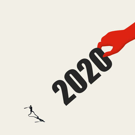 End of 2020, year of challenge, struggle, recession, virus, pandemics, corona, covid-19. Symbol of instability.の写真素材