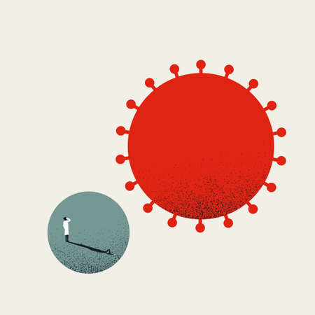 Corona virus or covid-19 research vector concept with scientist looking at virus. Medical, healthcare symbol.のイラスト素材