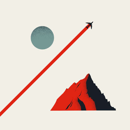 Business growth vector concept with plane, aircraft flying over abstract mountain. Symbol of financial success.のイラスト素材