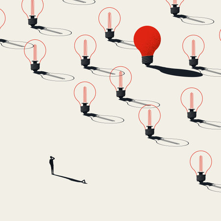 Business creativity, finding new ideas and innovation in technology, vector concept. Symbol of invention, breakthrough.のイラスト素材