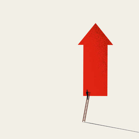 Business growth vector concept with upward arrow symbol and minimal art style design. Symbol of success, ambition.のイラスト素材