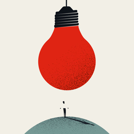 Great new idea, innovation, heureka, breakthrough moment vector concept. Big lightbulb over businessman.のイラスト素材