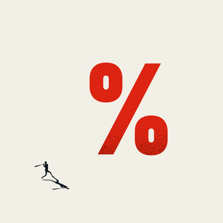 Business debt fight vector concept. Businessman with baseball bat and interest rate symbol.のイラスト素材