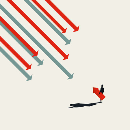 Business against the flow vector concept. Small player on stock market against big short sellers.のイラスト素材