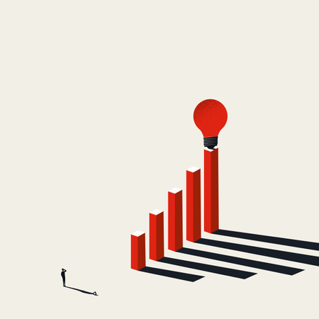 Business winning idea vector concept with lightbulb on top of charts. Symbol of ambition, creative work.のイラスト素材