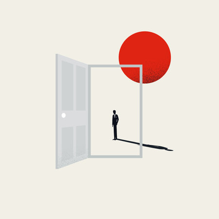 Business career opportunity vector concept with businessman standing in the door. Symbol of ambition, motivation.のイラスト素材
