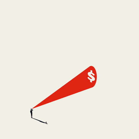 Business investment opportunity vector concept with man looking for profit. Symbol of success, growth.のイラスト素材
