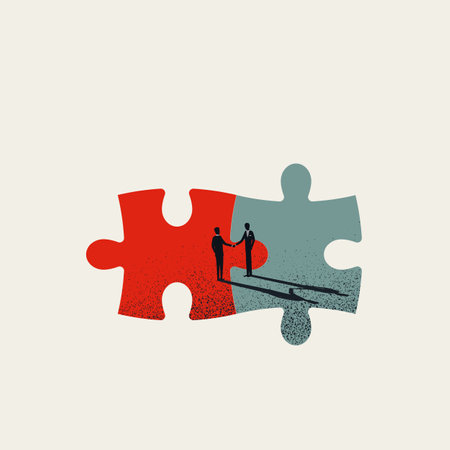 Business merger and acquisition vector concept with businessmen shaking hands, end of negotiation, success.のイラスト素材