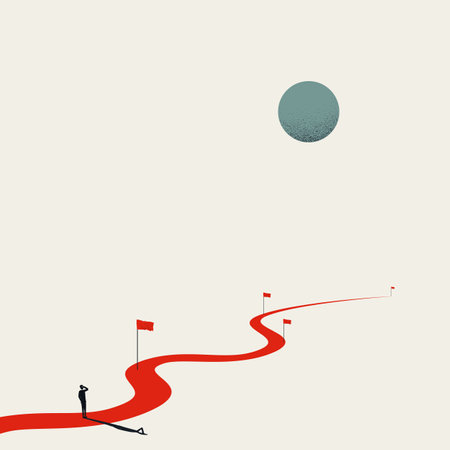 Business project milestones vector concept. Man standing at the start of the road, path. Symbol of planning, strategy.のイラスト素材