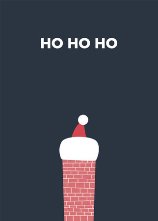 Christmas card template Santa Claus in chimney, vector concept. funny cartoon, festive holiday illustration.のイラスト素材