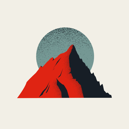 Abstract red mountain vector concept. Symbol of top, success, growth, ambition. Minimal illustration.のイラスト素材