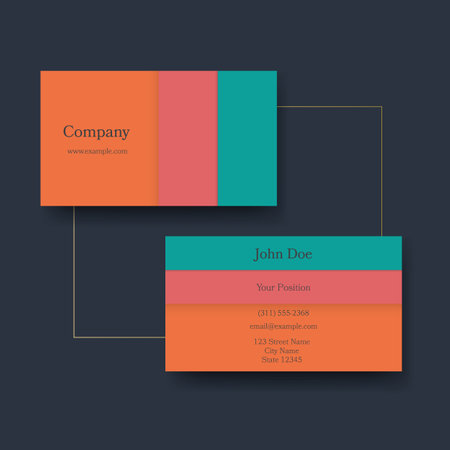 Colorful creative business card template with red, orange and green colors. Fully editable and customizable.のイラスト素材