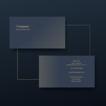 Premium luxury business card in editable vector graphics. Navy gold background with gold accents. Minimal sleek design.のイラスト素材