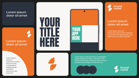 Grid layout app presentation template with smartphone screen.のイラスト素材