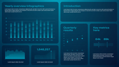 Technology business grid layout ui infographics template with graphs and charts.のイラスト素材