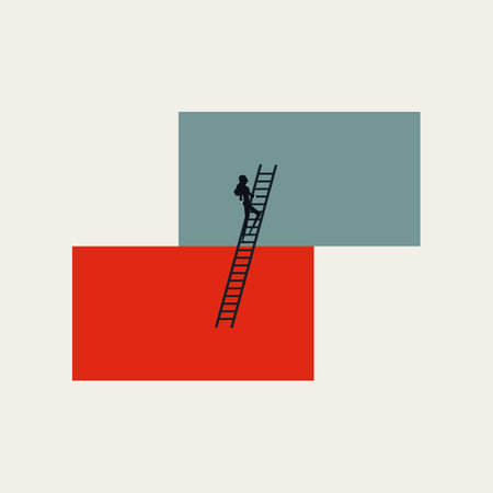 Moving to next level, business vector concept. Symbol of promotion, progress, development. Minimal illustration.のイラスト素材