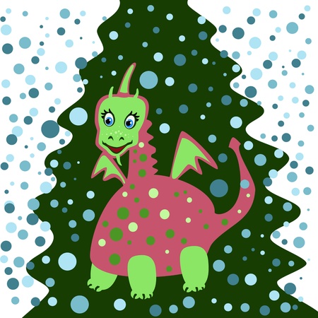Dragon on a green background of treesのイラスト素材
