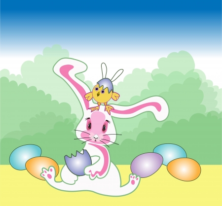  rabbit and chicken 	のイラスト素材