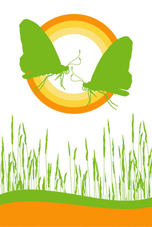 Two butterflies on a green meadowのイラスト素材