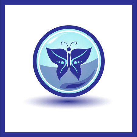 blue button with butterflyのイラスト素材