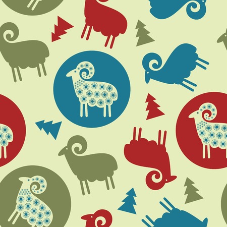 Christmas tree pattern sheep seamless designのイラスト素材