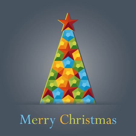 colorful Christmas tree with a red star greeting cardのイラスト素材