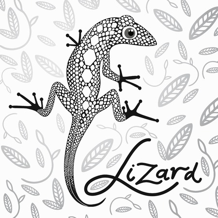 lace lizard in the background with decorative leavesのイラスト素材