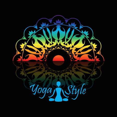 yoga pattern in a circle on a black backgroundのイラスト素材