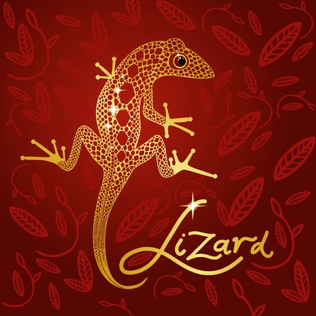 gold lace lizard on the background of Burgundy designのイラスト素材