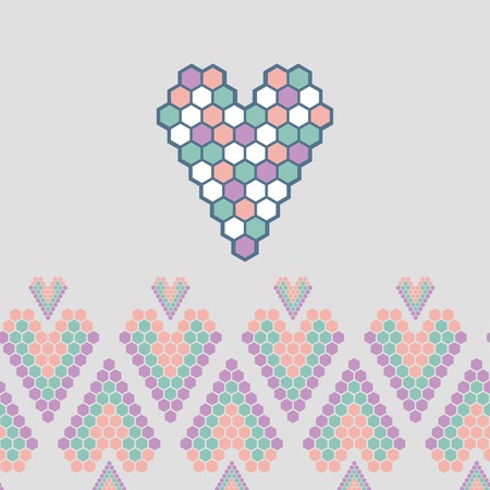 multicolored mosaic heart with linear ornament greeting cardのイラスト素材
