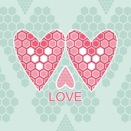 Two mosaic hearts emblem of love festive cardのイラスト素材