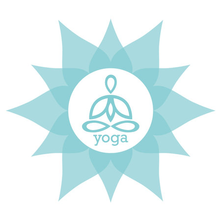 emblem yoga pose against the blue lotus flower designのイラスト素材