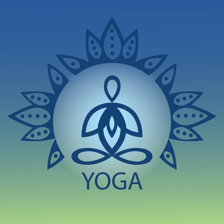 emblem yoga pose on a lotus flower background designのイラスト素材