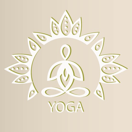 emblem yoga pose on a lotus flower background design silhouette stylizationのイラスト素材