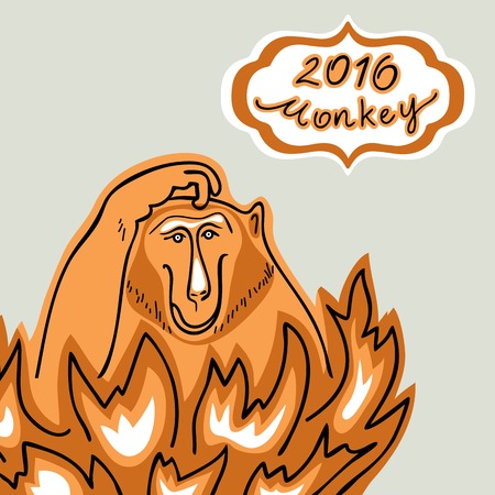 monkey fiery Christmas card design stylizationのイラスト素材