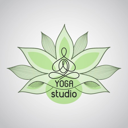 emblem lotus pose on the background of flower petals for a yoga studioのイラスト素材