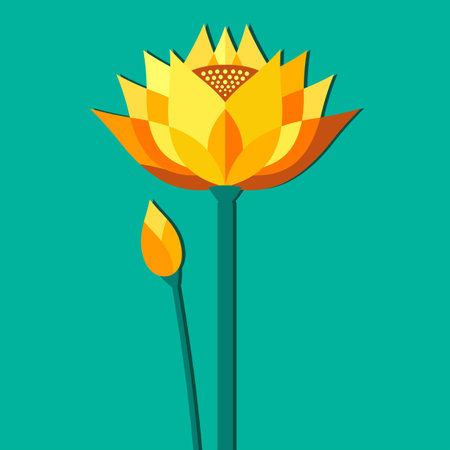flower gold lotus with a bud on a bright backgroundのイラスト素材