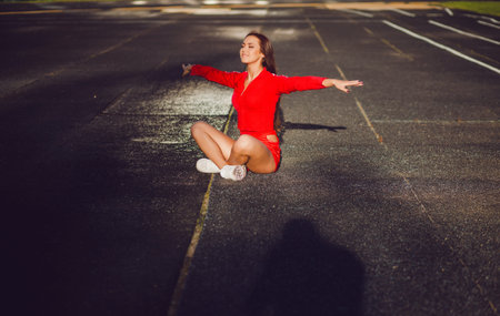 Portrait of beautiful smiling young woman enjoying yoga, relaxing, got freedom, calm and dreaming...