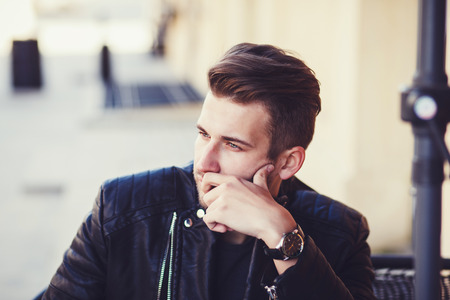 portrait of a trendy young man in the cityの写真素材