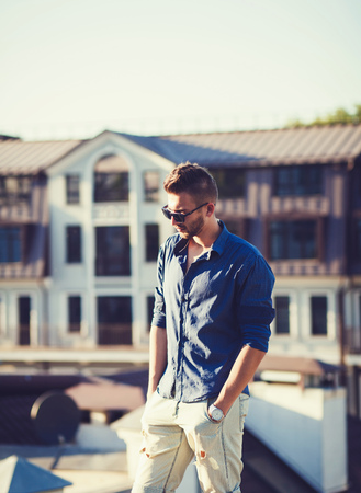 portrait of a handsome man in stylish clothesの写真素材