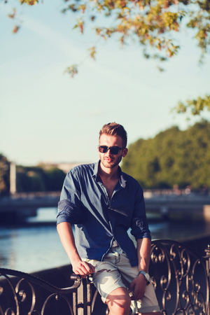 Portrait of handsome man in city. urban styleの写真素材