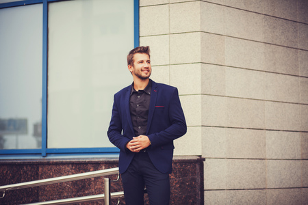Handsome businessman portrait outdoor. copy spaceの写真素材